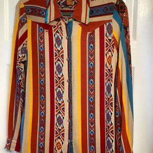 Scully Aztec Western Ethnic Blouse Multi Colored Size Medium